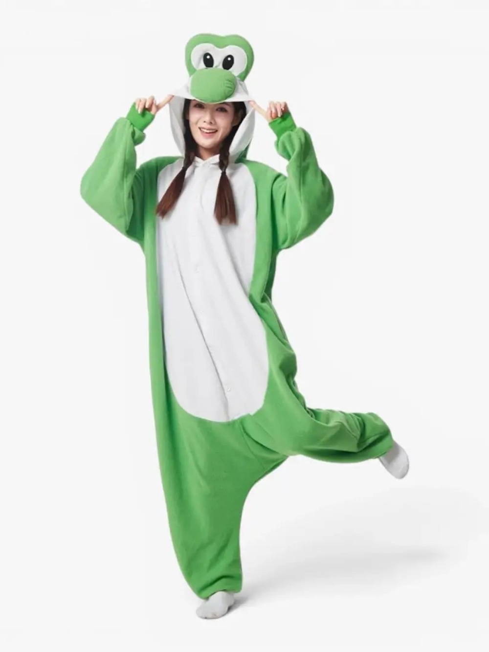 Yoshi Dino Adult Unisex Halloween Costume Onesie Size L Green Oversized Cosplay